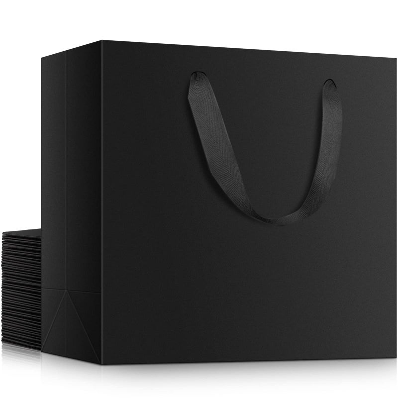 EUSOAR Black Shopping Bags with Handles 20 Pack 86 x39 x7 Mini Kraft Paper Gift Wrap Bags with Handles for Business Grocery Boutique Retail Wedding Party Favors Birthdays