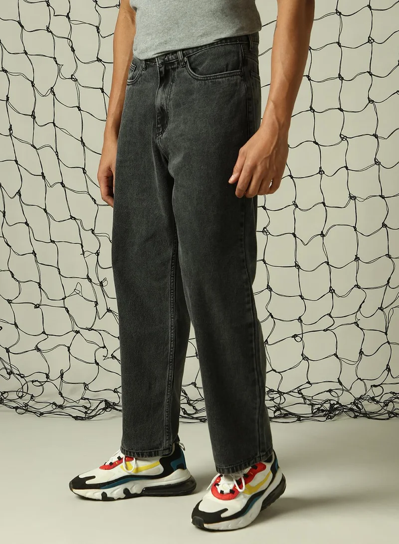 Hubberholme Men's Black 100% Cotton Distressed Full Length Loose Fit Jeans