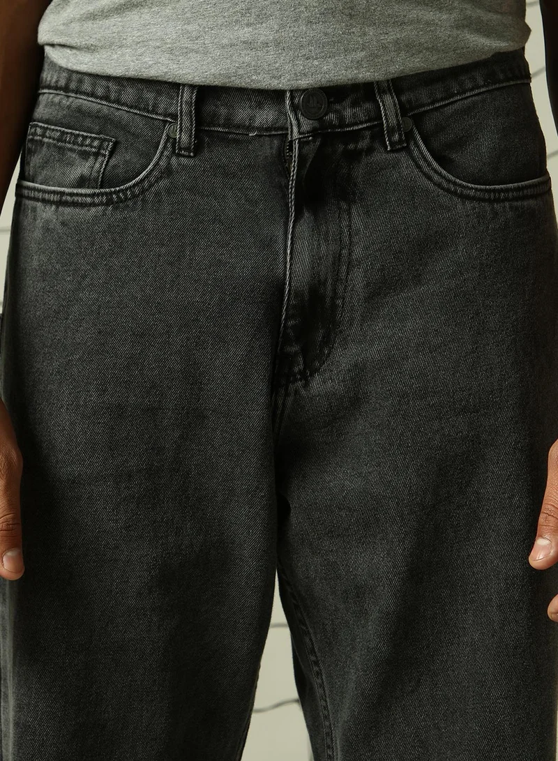 Hubberholme Men's Black 100% Cotton Distressed Full Length Loose Fit Jeans