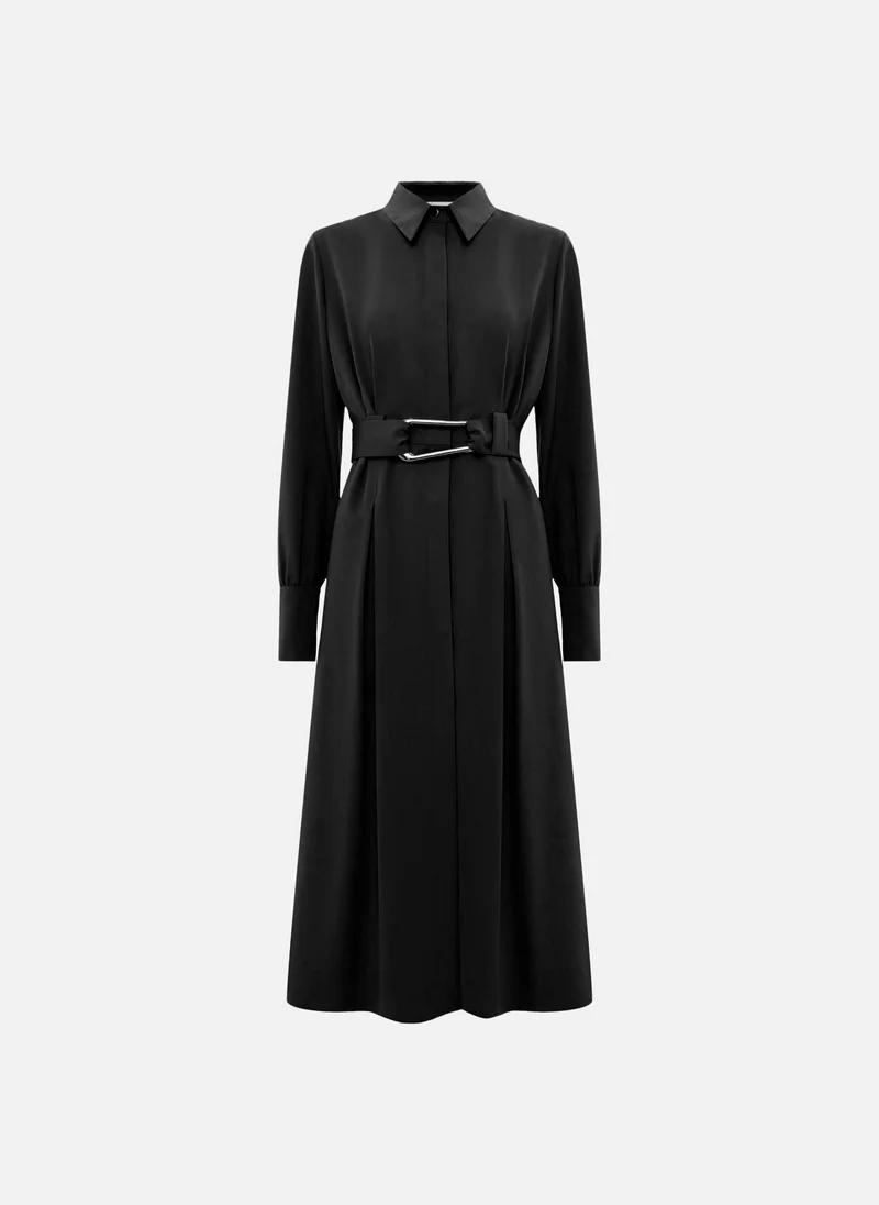 Lichi Midi dress with waist pleats and wide belt