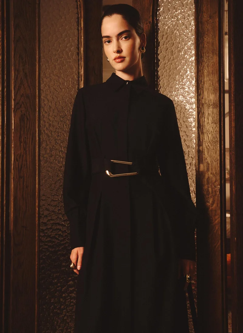 Lichi  Midi dress with waist pleats and wide belt for Women | Best Price UAE