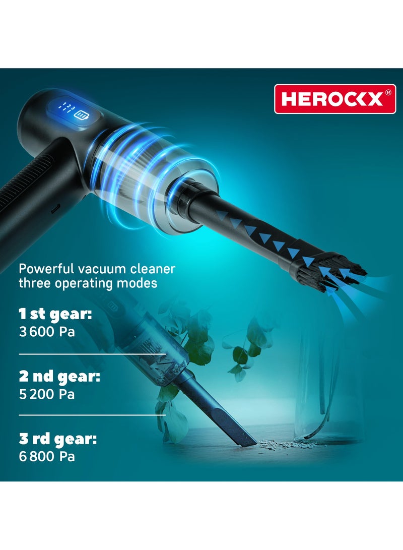 هيروكس منفضة هواء مضغوطة كهربائية مزودة بإضاءة LED، 3 سرعات حتى 51000 دورة في الدقيقة، منفاخ محمول قابل لإعادة الشحن، منفاخ لاسلكي للكمبيوتر المحمول ولوحة المفاتيح والكاميرا ومجموعة تنظيف الإلكترونيات - Image 3