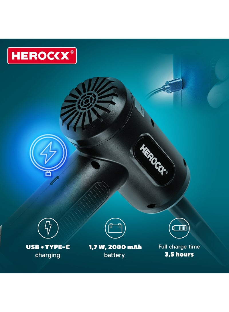 هيروكس منفضة هواء مضغوطة كهربائية مزودة بإضاءة LED، 3 سرعات حتى 51000 دورة في الدقيقة، منفاخ محمول قابل لإعادة الشحن، منفاخ لاسلكي للكمبيوتر المحمول ولوحة المفاتيح والكاميرا ومجموعة تنظيف الإلكترونيات - Image 4