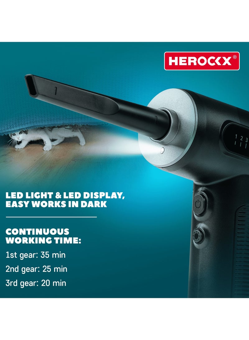هيروكس منفضة هواء مضغوطة كهربائية مزودة بإضاءة LED، 3 سرعات حتى 51000 دورة في الدقيقة، منفاخ محمول قابل لإعادة الشحن، منفاخ لاسلكي للكمبيوتر المحمول ولوحة المفاتيح والكاميرا ومجموعة تنظيف الإلكترونيات - Image 5
