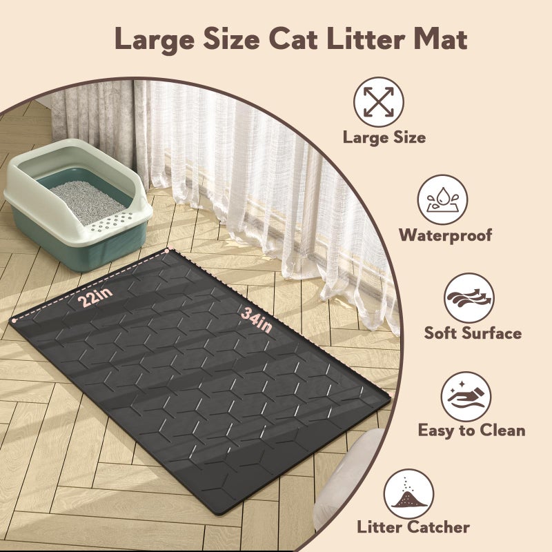 Garoopion Silicone Cat Litter Trapping Mat, Large Waterproof 34" X 22" Cat Litter Box Mat, Easy to Clean, Black - Image 5