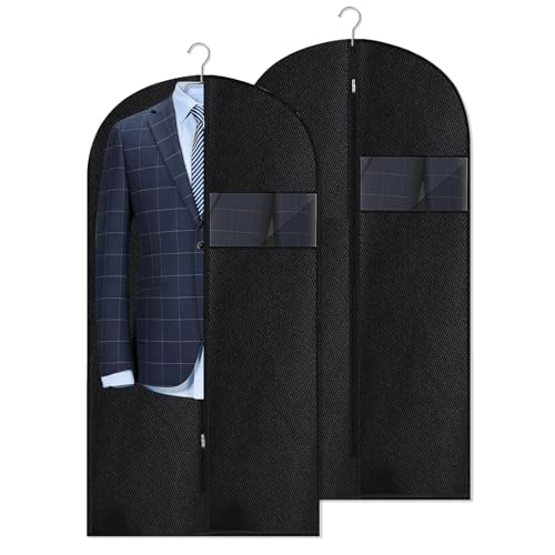 Guirnd Hanging Garment Bag, 45 Inch Black Garment Covers with Zipper, Garment Covers for Storage and Travel, Hanging Clothes Cover Dress Suit Bag for Clothes, Coats, Jackets(2 Packs) - Image 1