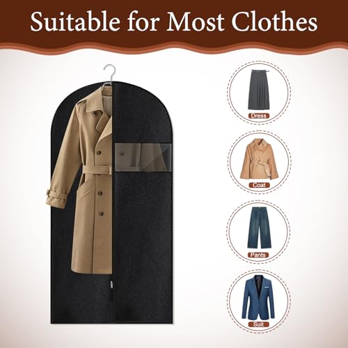 Guirnd Hanging Garment Bag, 45 Inch Black Garment Covers with Zipper, Garment Covers for Storage and Travel, Hanging Clothes Cover Dress Suit Bag for Clothes, Coats, Jackets(2 Packs) - Image 3