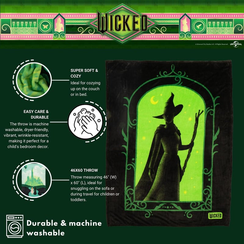 Franco Collectibles Wicked Elphaba Bedding Super Soft Cozy Throw  46 in x 60 in  (Officially Licensed Product) - Image 2