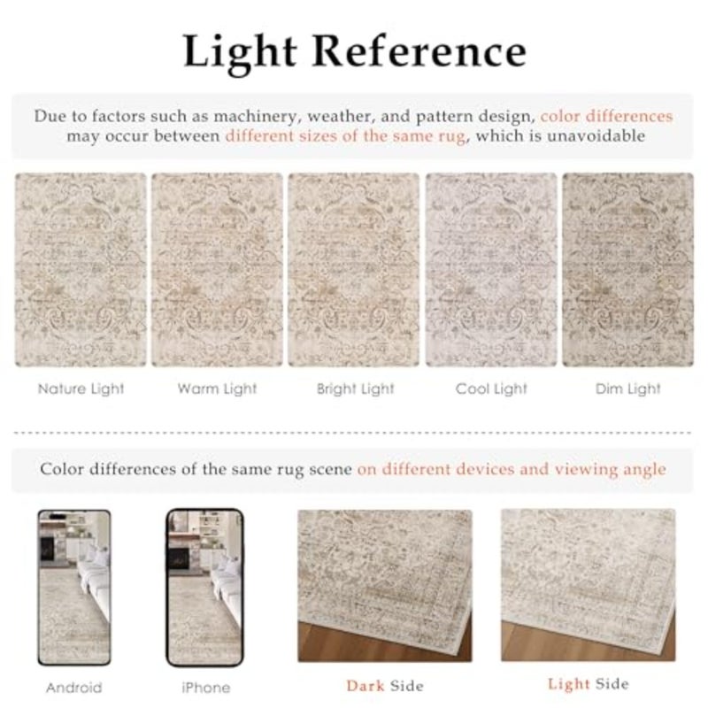 Vintage Carpet Living Room 200x300cm Beige Washable Non Slip Big Rug Lounge Playroom Office Restaurant Bedroom Bedside Large Low Pile Carpets Decoration Rugs - Image 2