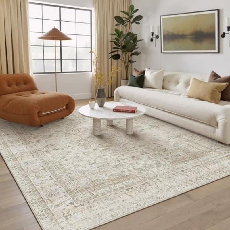 Vintage Carpet Living Room 200x300cm Beige Washable Non Slip Big Rug Lounge Playroom Office Restaurant Bedroom Bedside Large Low Pile Carpets Decoration Rugs - Image 3
