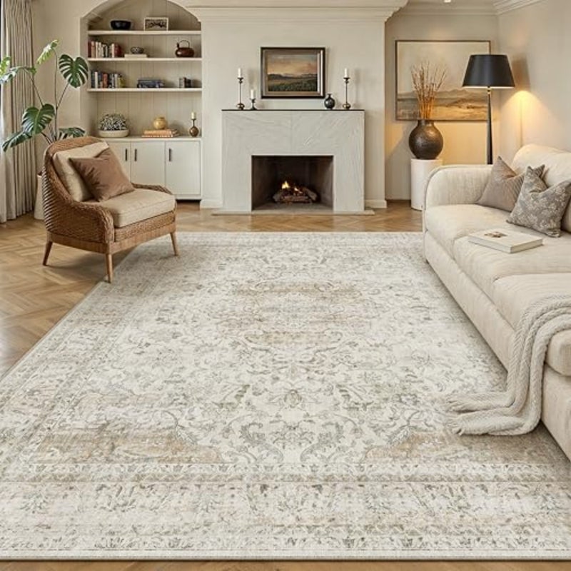 Vintage Carpet Living Room 200x300cm Beige Washable Non Slip Big Rug Lounge Playroom Office Restaurant Bedroom Bedside Large Low Pile Carpets Decoration Rugs - Image 1