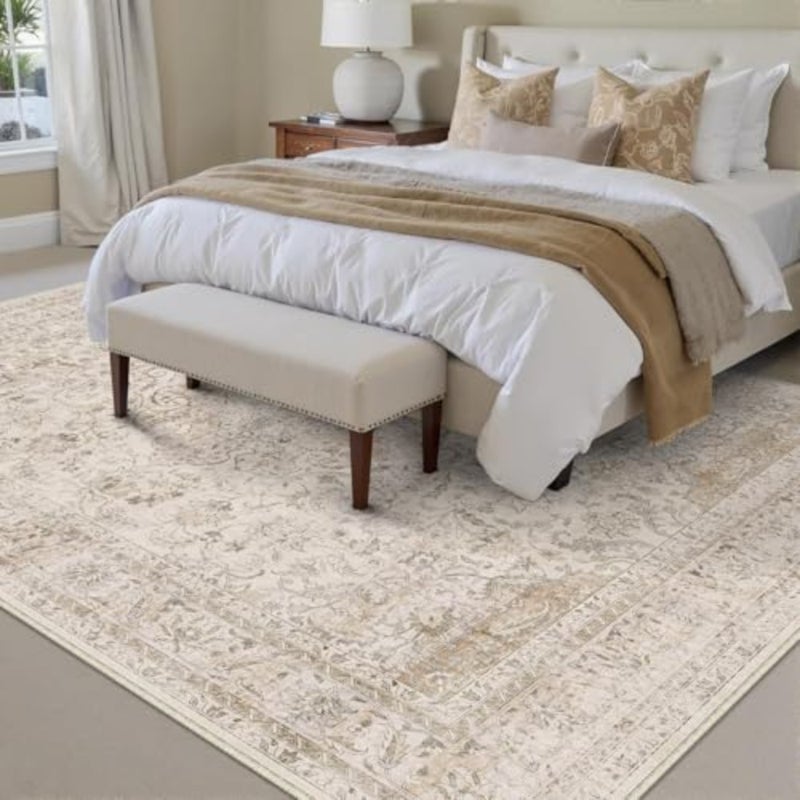 Vintage Carpet Living Room 200x300cm Beige Washable Non Slip Big Rug Lounge Playroom Office Restaurant Bedroom Bedside Large Low Pile Carpets Decoration Rugs - Image 4