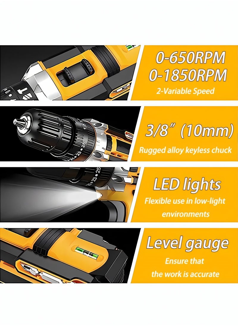 ULHYC 129 Piece Power Tools Kit with 48V Cordless Drill, Professional Household Home Tool Kit Set with DIY Hand Tool Kits for Garden Office House Repair Maintain  - Image 4