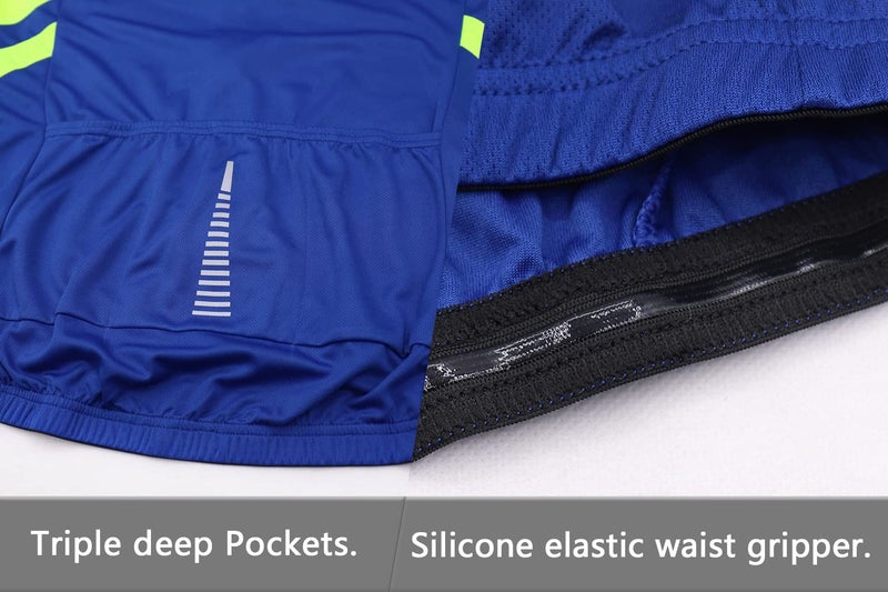 ARSUXEO Men's Full Zipper Long Sleeves Cycling Jersey Bicycle MTB Bike Shirt 6030 Blue Size XL - Image 5