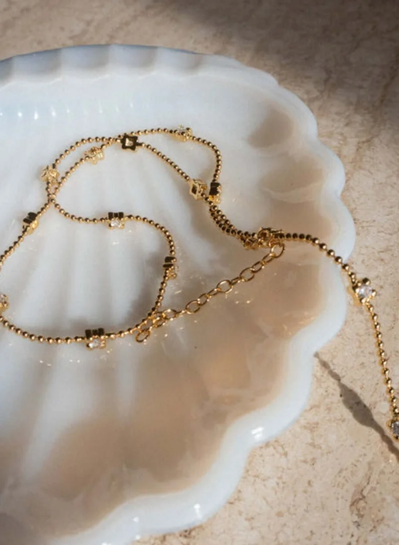 LUV AJ Bezel Charm Beaded Necklace-Gold