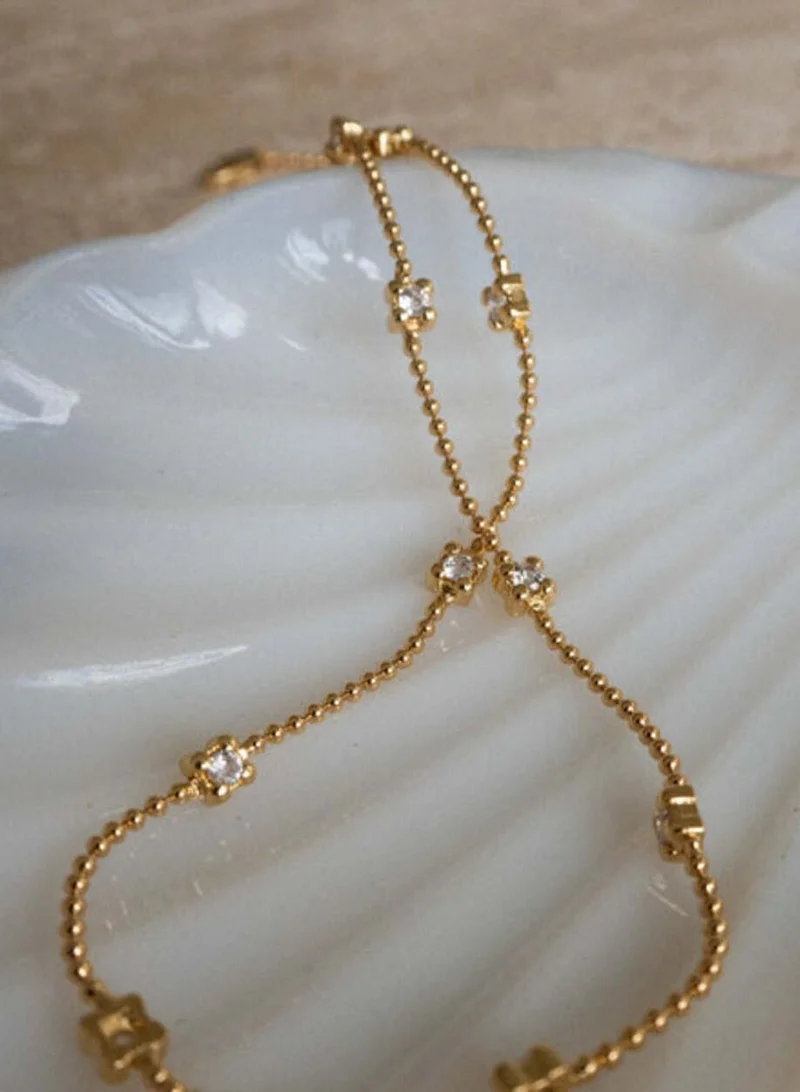 LUV AJ Bezel Charm Beaded Necklace-Gold