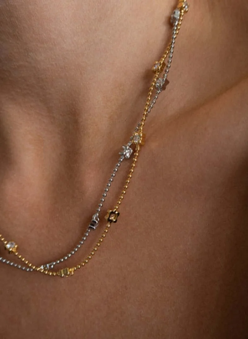 LUV AJ Bezel Charm Beaded Necklace-Gold