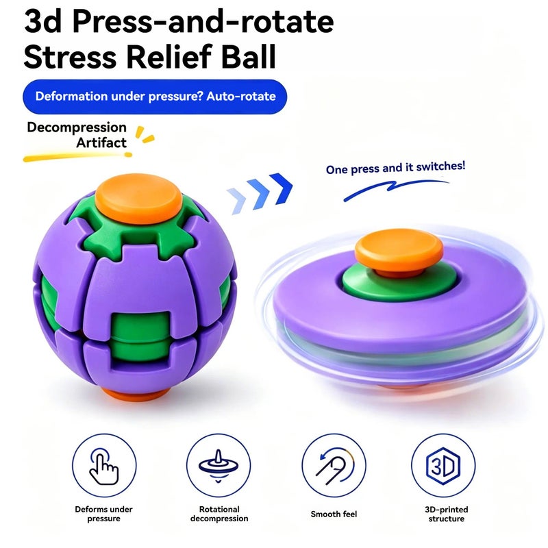 SENBOWE Press Rotate Deform Stress Relief Fidget Gyro Ball, 3D Auto Rotation Transformable Hand Spinner Toy, Portable Lightweight Anxiety Relief Decompression Artifact for Office Workers Students Home Travel, Multi-Color Stress Release Fidget Toy - Image 5