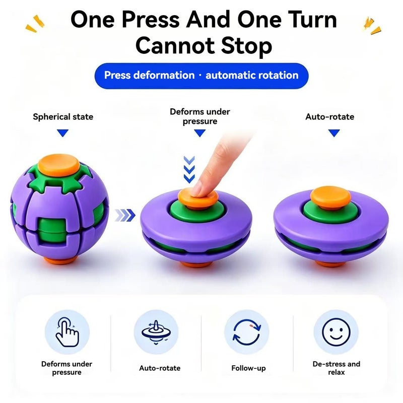 SENBOWE Press Rotate Deform Stress Relief Fidget Gyro Ball, 3D Auto Rotation Transformable Hand Spinner Toy, Portable Lightweight Anxiety Relief Decompression Artifact for Office Workers Students Home Travel, Multi-Color Stress Release Fidget Toy - Image 4
