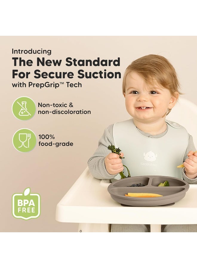 KeaBabies Children's Plates for Baby, Toddler - Pack of 3, 100% Silicone Baby Plates with Suction Cup, Split Children's Plates with Dividers, Silicone Plates for Baby, BPA-Free, Microwave Safe (Rocky) - Image 2