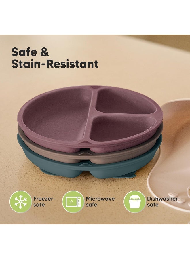 KeaBabies Children's Plates for Baby, Toddler - Pack of 3, 100% Silicone Baby Plates with Suction Cup, Split Children's Plates with Dividers, Silicone Plates for Baby, BPA-Free, Microwave Safe (Rocky) - Image 5