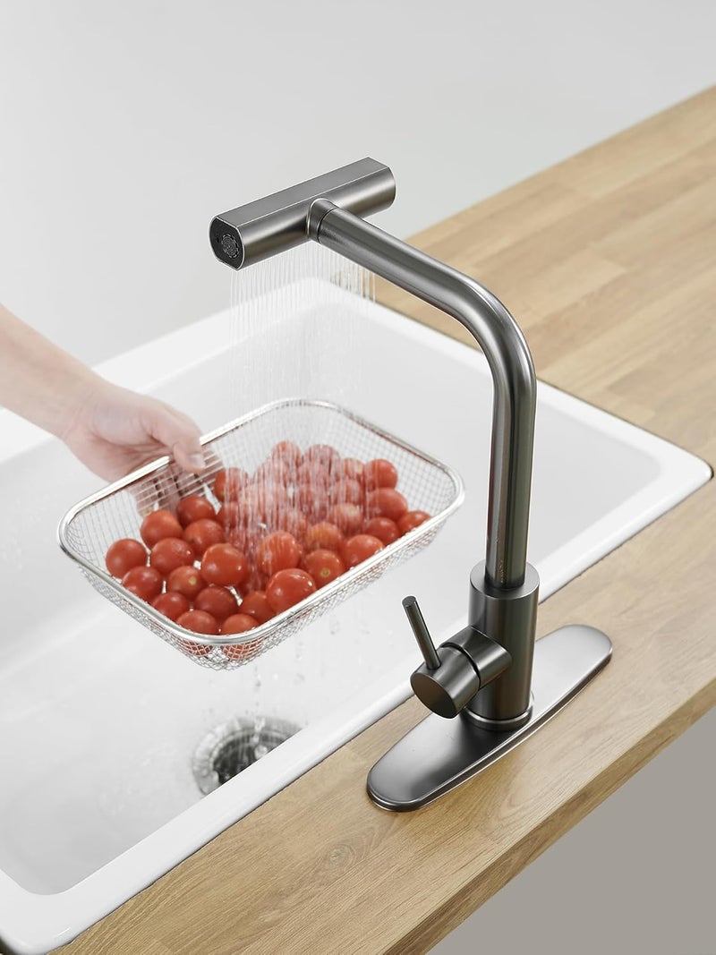 JOOM Kitchen Faucets with Pull Down Sprayer,Waterfall Kitchen Sink Faucet,Commercial Utility Stainless Steel Kitchen Faucets,Single Handle Kitchen Sink Faucet with Pull Down Sprayer for 3 Function,Grey - Image 5