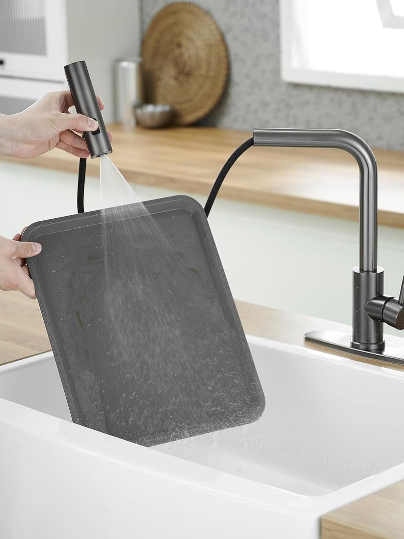 JOOM Kitchen Faucets with Pull Down Sprayer,Waterfall Kitchen Sink Faucet,Commercial Utility Stainless Steel Kitchen Faucets,Single Handle Kitchen Sink Faucet with Pull Down Sprayer for 3 Function,Grey - Image 4