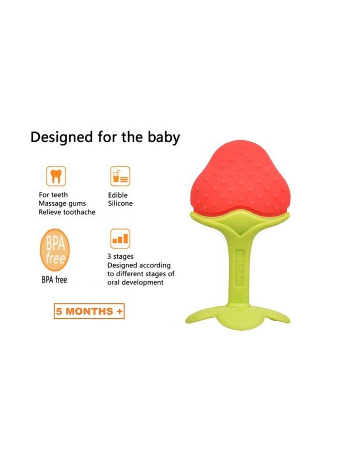 Tinny Tots Fruit Shape Silicone Teether Teething Toys For Baby Textured Molar Teeth Soother Massage; Infants Dental Care Baby Teether (Grapesstrawberry Pack Of 2) - Image 3