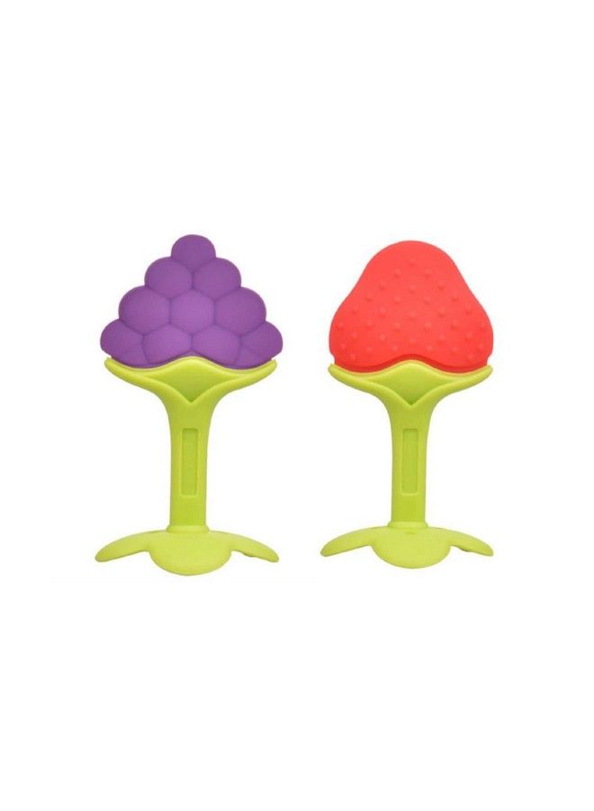 Tinny Tots Fruit Shape Silicone Teether Teething Toys For Baby Textured Molar Teeth Soother Massage; Infants Dental Care Baby Teether (Grapesstrawberry Pack Of 2) - Image 2