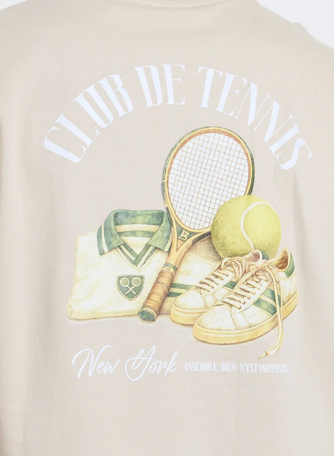 Styli  Men Beige Tennis Graphic Print Oversized T-Shirt for Men | Best Price UAE