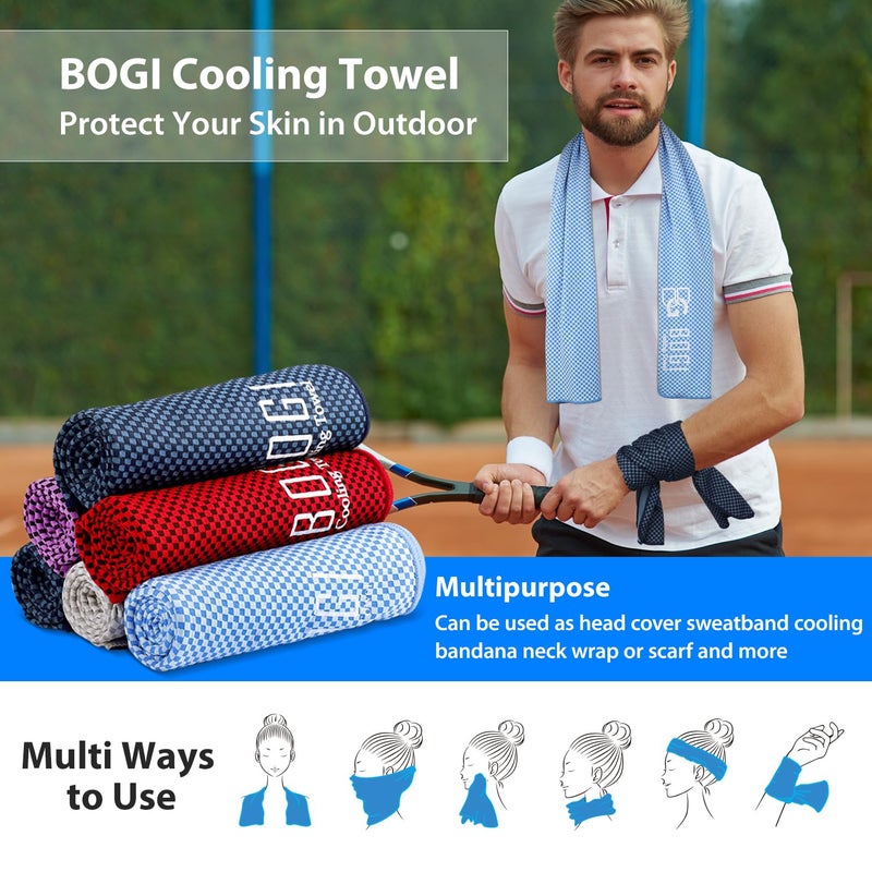 BOGI Cooling Towel 2 Pack, Cooling Towels for Neck and Face, 40"x12" Ice Towel for Instant Cooling Soft Breathable Chilly Towel for Yoga Golf Gym Camping Running Workout & More Activities (NBlue2) - Image 4