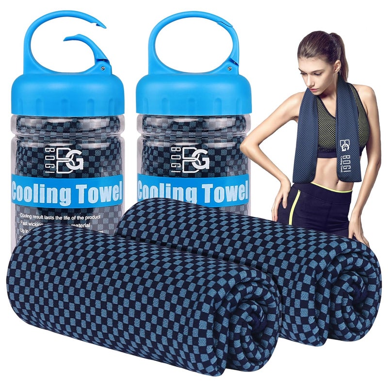 BOGI Cooling Towel 2 Pack, Cooling Towels for Neck and Face, 40"x12" Ice Towel for Instant Cooling Soft Breathable Chilly Towel for Yoga Golf Gym Camping Running Workout & More Activities (NBlue2) - Image 1