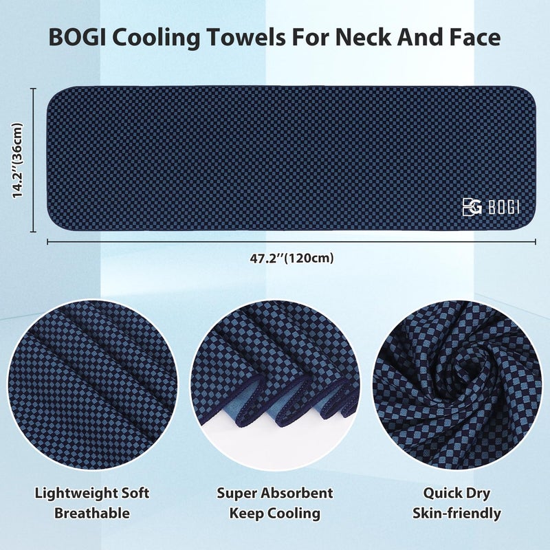 BOGI Cooling Towel 2 Pack, Cooling Towels for Neck and Face, 40"x12" Ice Towel for Instant Cooling Soft Breathable Chilly Towel for Yoga Golf Gym Camping Running Workout & More Activities (NBlue2) - Image 2