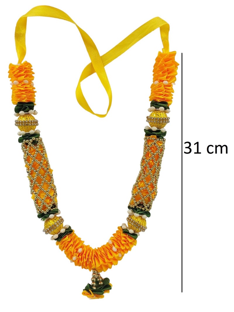 Snabs Yellow Ribbon Mala for Photo Frames and Gods Idols, Garland for Photos of Loved Ones, Ancestors and Pitra, 31 cm - Image 2