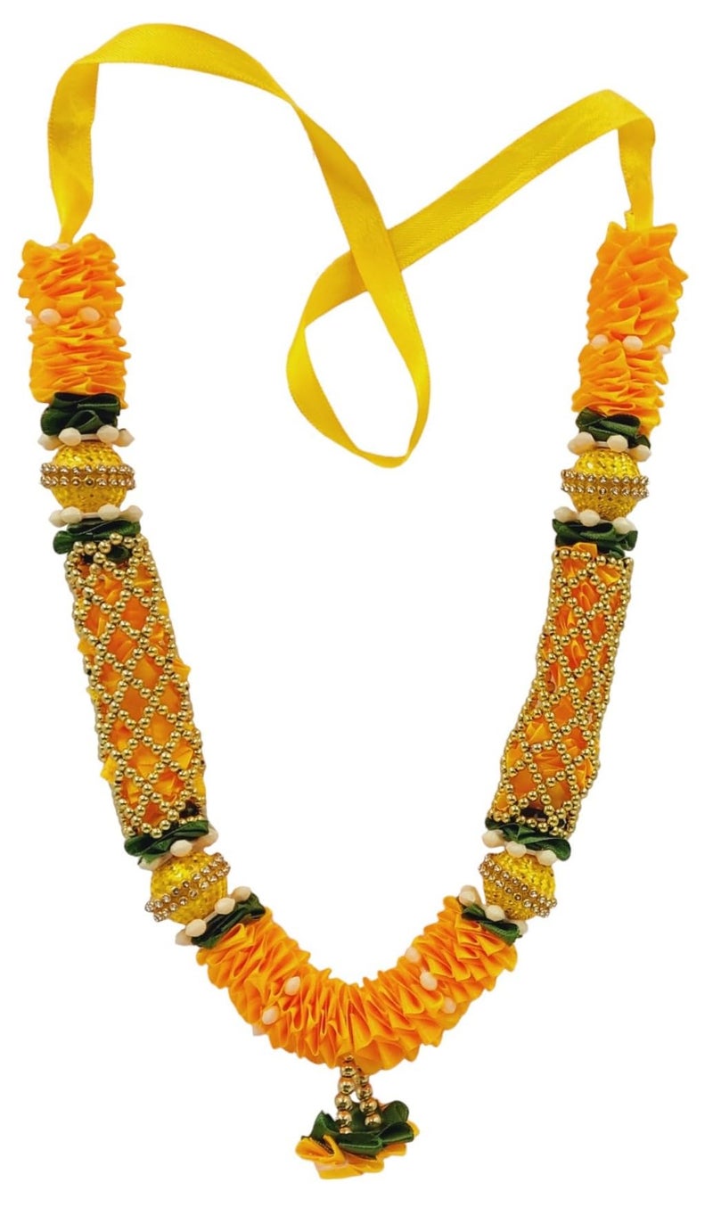 Snabs Yellow Ribbon Mala for Photo Frames and Gods Idols, Garland for Photos of Loved Ones, Ancestors and Pitra, 31 cm - Image 3