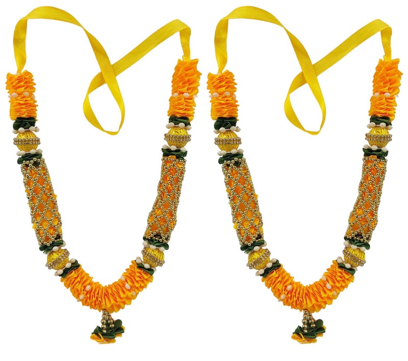 Snabs Yellow Ribbon Mala for Photo Frames and Gods Idols, Garland for Photos of Loved Ones, Ancestors and Pitra, 31 cm - Image 1