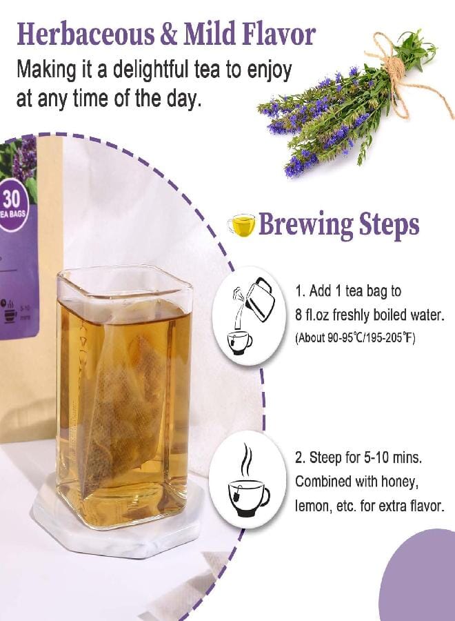 FullChea - Hyssop Tea Bags, 30 Teabags, 1.5g/bag - Premium Hyssop - Non-GMO - Caffeine-free - Support Digestion & Promote Relaxation - Image 3