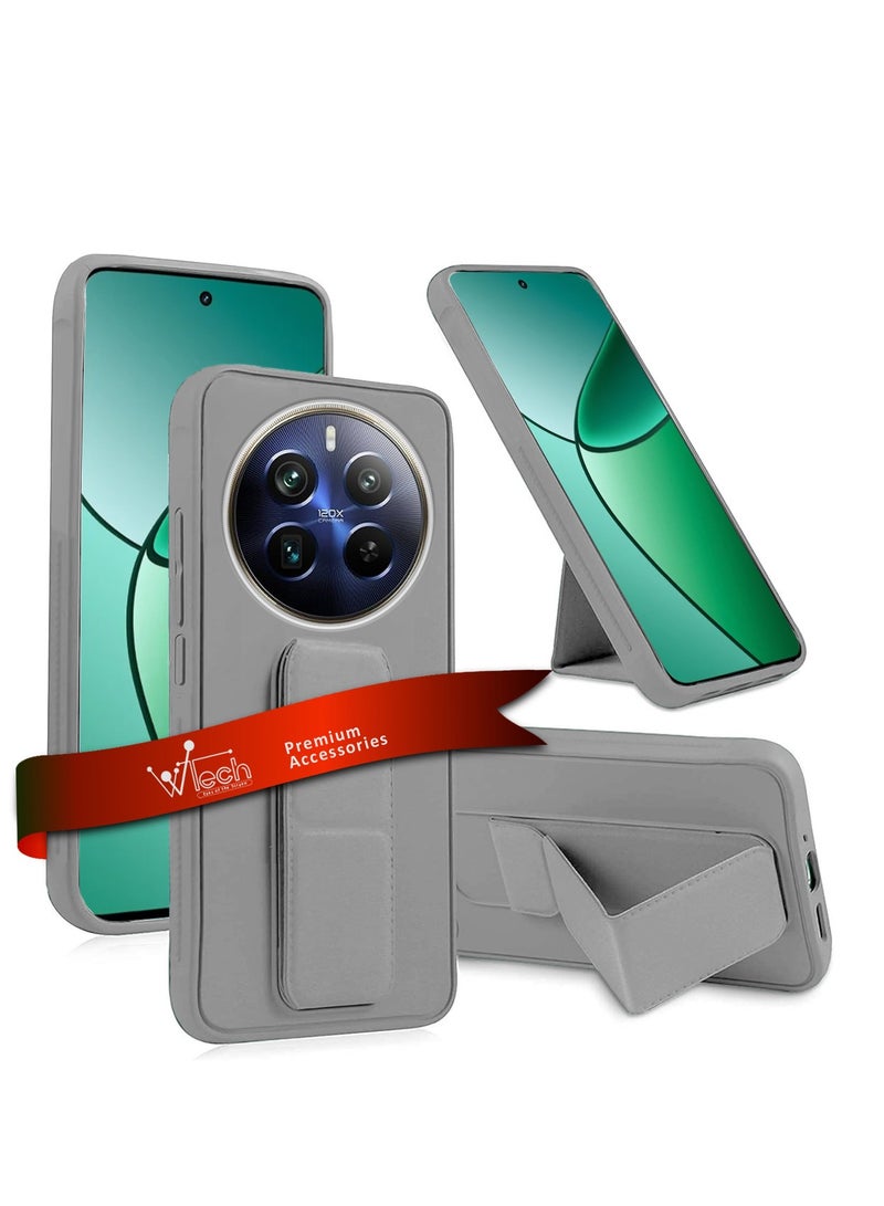 Wtech Hand Grip Foldable Magnetic Kickstand Wrist Strap Finger Grip With Built-In Iron Case Cover For Realme 12+ / 12 Plus 5G 2024 Grey - Image 1