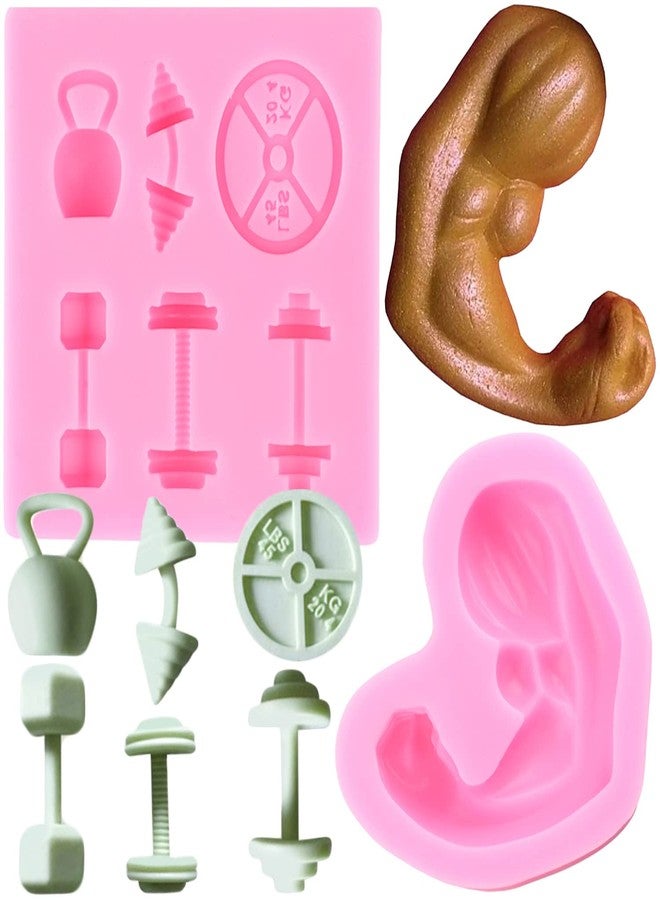 Mujiang Sports Fitness Workout Exercise Dumbbell Silicone Molds Muscle Fondant Mold For Cake Decorating Cupcake Candy Polymer Clay Chocolate Gum Paste Set Of 2 - Image 1