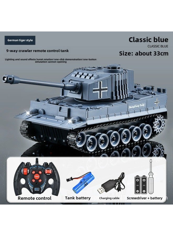 Remote Control Tank Car Crawler 99 Type Children's Charging Electric Off-road Tiger Armored Car Model Boy Toy Car-Color:9 Command 2.4G Tiger Tank Classic Blue-Battery Rotation-Specifications: Four Pieces Of Rechargeable Battery Remote Control Battery - Image 1