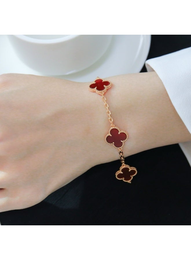 Luxuria 18K Gold Plated Stainless Steel Four Leaf Clover Bracelet for Women - Red - Image 2
