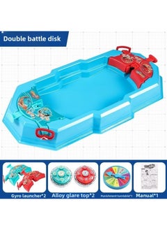 Toy Double Top Battle Pull Line Parent-Child Combat Interactive Table Game Luminous Alloy Boy-Colour:Upgraded Version Of Blue Double Gyro Plate 2 Luminous Gyro (comes With Punishment Plate)