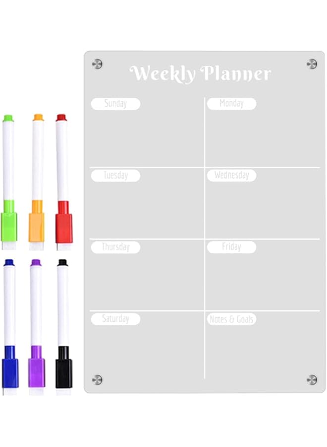 erorex Acrylic Magnetic Dry Erase Board And Weekly Calendar For Fridge Clear Weekly Meal Planner Board Resuable Dry Erase Hanging Board  - Image 1