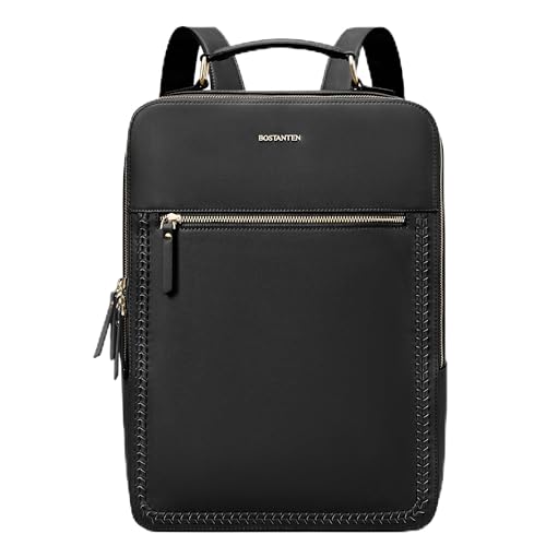 BOSTANTEN Leather Backpack 15.6 inch Laptop Bag Travel Casual Computer Backpack College Business Work Shoulder Bags with Trolley Sleeve for Women Men Black - Image 1