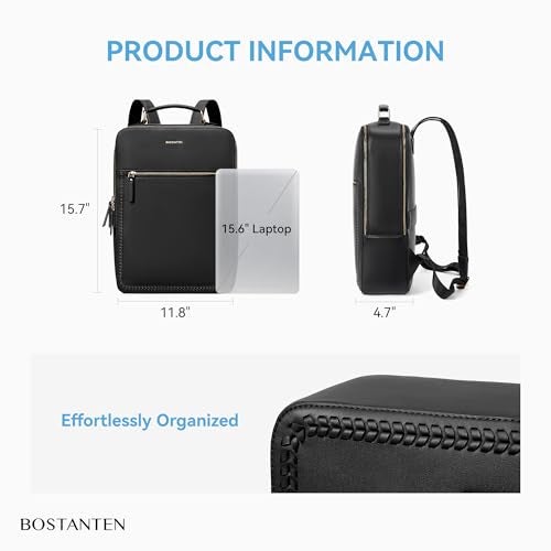 BOSTANTEN Leather Backpack 15.6 inch Laptop Bag Travel Casual Computer Backpack College Business Work Shoulder Bags with Trolley Sleeve for Women Men Black - Image 4