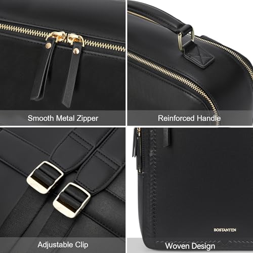 BOSTANTEN Leather Backpack 15.6 inch Laptop Bag Travel Casual Computer Backpack College Business Work Shoulder Bags with Trolley Sleeve for Women Men Black - Image 5