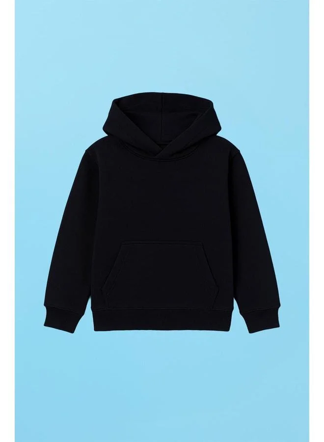 Perendi Unisex Hooded Kangaroo Pocket Ribbed Winter Sweatshirt - Black