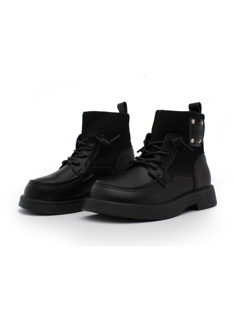 Lucky Kids - Lucky Kids Unisex Synthetic Leather Winter Ankle Boots With Classic Lace Up & Side Zipper For Little Kids - Image 1