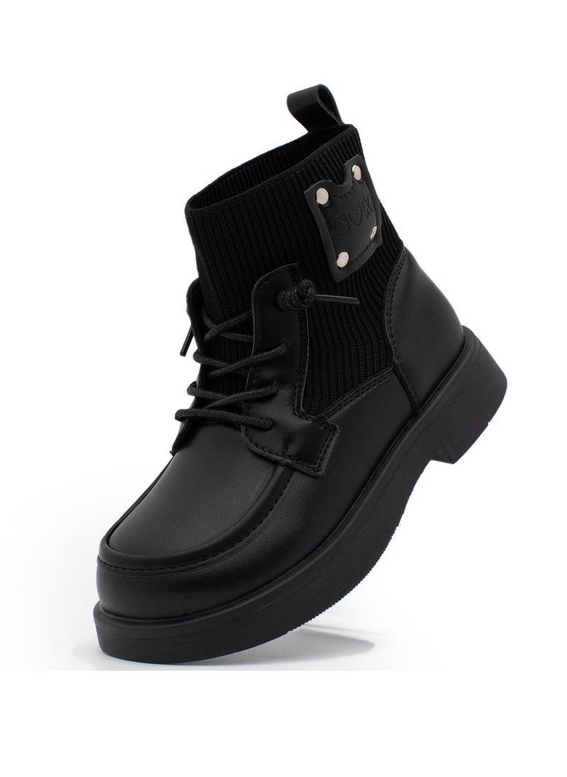 Lucky Kids - Lucky Kids Unisex Synthetic Leather Winter Ankle Boots With Classic Lace Up & Side Zipper For Little Kids - Image 1