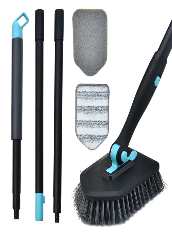 MOSEN Long Handled Scrub Brush for Shower,3-in-1 Cleaning Brushes with 3 Different Function Cleaning Heads Brush for Shower Cleaning Bathroom Kitchen Walls Tub Tile (Black) - Image 1